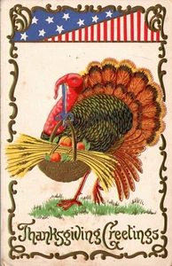 POSTCARD THANKSGIVING TURKEY WITH A SHEATH OF GRAIN EMBOSSED - 1904 - Picture 1 of 2