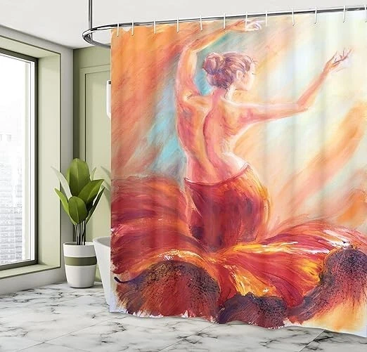  Pintura Ambesonne de una dama bailando espalda de mujer 69” ancho x 70” largo ducha  Foto 1 de 1