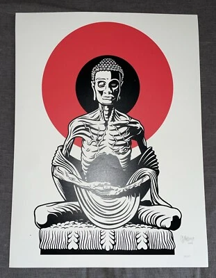 Mike Giant 2007 Buddha Print 18x24 39/100 Rare Double Printed Double-Sided OOAK - Image 1 of 4
