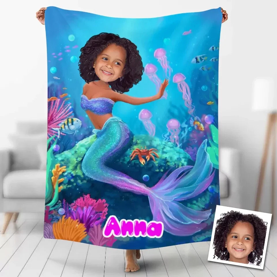 Manta Personalizada Sirena Océano Princesa, Manta Foto Personalizada Regalo Navidad Foto 1 de 1