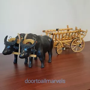 VTG Transylvania Oxen & Wagon Hand Made Ceramic & Carved Wood Folk Art UNCOMMON - Picture 1 of 12