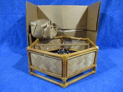 Vintage Wood Rattan Cane Weave and Bamboo Pendant 6 Panel Boho - Image 1 of 4