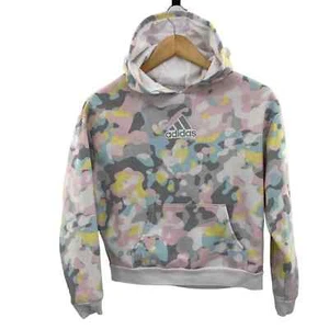 Adidas Hoodie Sweatshirt Girls 14 White Pastel Camo Cotton Fleece Lined Hood - Picture 1 of 9