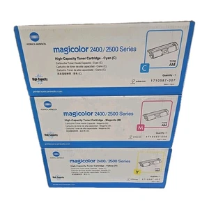 3-pak kaset z tonerem CMY o dużej pojemności Konica Minolta Magicolor 2400 2500 - Zdjęcie 1 z 3