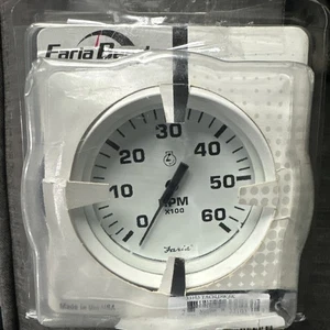 Faria Beede Instruments 0-6000 RPM 4" Tachometer for Gas Inboard Motors White - Picture 1 of 4