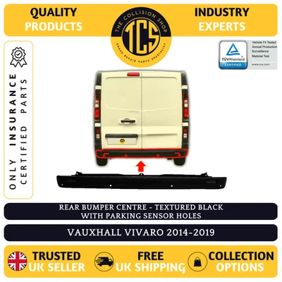 VAUXHALL VIVARO 2014-2019 REAR BUMPER CENTRE BLACK WITH PDC INSURANCE CERTIFIED - Image 1 of 4