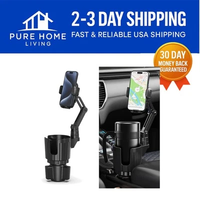 2-in-1 Adjustable Cup Holder Phone Mount with 360° Rotation for All Smartphones - Image 1 of 4