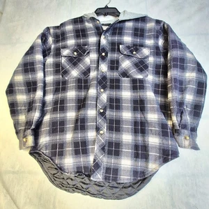 VTG Northwest Territory Quilted Flannel Shirt Jacket Adult M Blue Plaid Hoodie - Picture 1 of 10