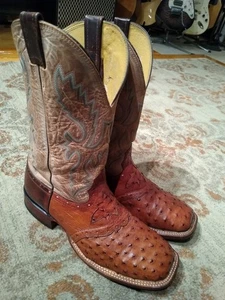 CAVENDERS BROWN FULL QUILL OSTRICH & LEATHER S TOE COWBOY BOOTS #22331 MENS 10XE - Picture 1 of 12