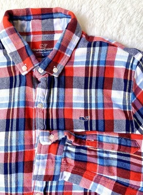 Vineyard Vines Youth Boys L (14-16)  Flannel Plaid Button Down Shirt Red x Blue - Image 1 of 4