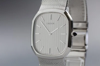 Vintage 1980s [N MINT] SEIKO Credor 5930-5001 Silver Dial Tank Quartz Mens Watch - Image 1 of 4