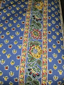 Vtg WAVERLY Cara Mia Blue Striped Cotton Fabric Flowers Fabric 2 Yrds 16" X 54" - Picture 1 of 11