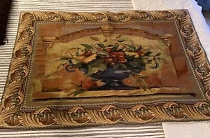Vintage Tapestry Still Life With Fruit & Flowers In Urn Lined W/ Hanging Sleeve - Picture 1 of 8