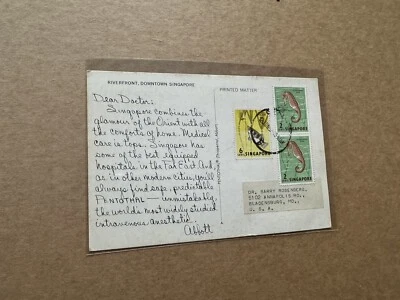 Singapur 1963 PPC a EE. UU. + Franqueo bicolor + Tarjeta del médico del abad + Tarjeta frente al río Foto 1 de 2