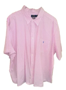Mens Used Polo Ralph Lauren S/S Untucked Fit / Pink & White Stripe Shirt - Picture 1 of 4