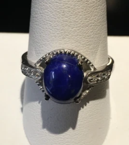NWT Lapis Lazuli and Simulated Diamond Ring Size 10 in Sterling Silver 4.50 ctw - Picture 1 of 4