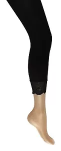 Mallas sin pies para dama - Mallas negras lisas lisas de encaje con borde 40 denier - Imagen 1 de 2