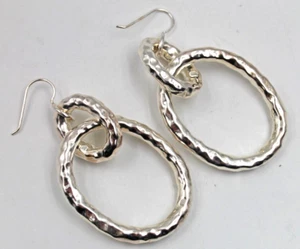 IPPOLITA Sterling Double Hammered Interlocking Oval Ring Link Dangle Earrings - Imagen 1 de 5