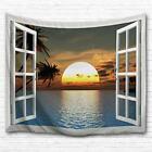 51x60 Ocean Sunset Tapestry Wall Hanging, Window Beach Sunset Palm Landscape