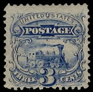 US Scott #114 Ultramarine, 3 cent Locomotive, MH, Disturbed Gum, Writing on Back - Picture 1 of 2