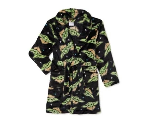 Disney Star Wars Mandalorian Baby Yoda Boys Black Plush Pajama Bath Robes: 4-8 - Picture 1 of 8