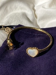 Tory Burch Roxanne Open Cuff Bracelet Mother Of Pearl Gold Logo Retail $159 - Picture 1 of 10