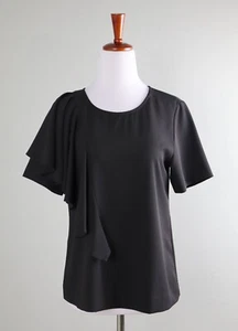 CROSBY By Mollie Burch $162 Solid Black Pleated Cascade Ruffle Top Size XS - Picture 1 of 6
