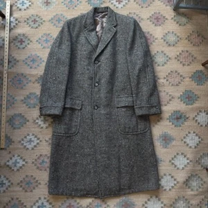 VTG Coat Mens L Irish Tweed Balmacaan 50s 60s Preppy Ivy Galway USA Wool Harvard - Picture 1 of 11