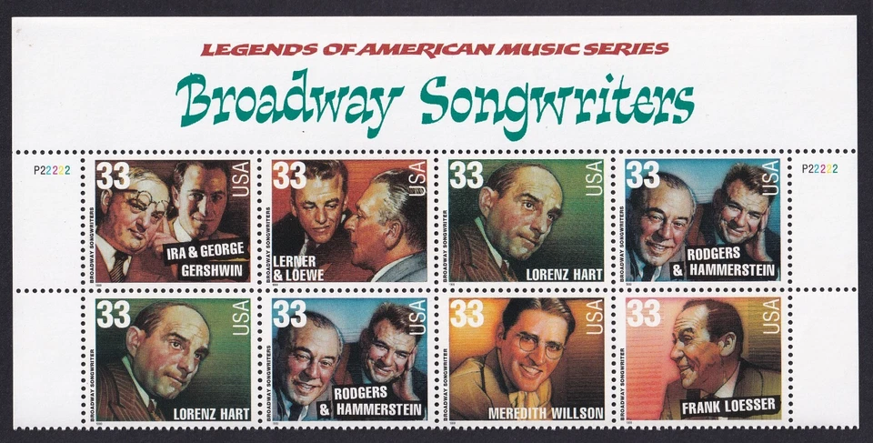 Scott #3350a Broadway Songwriters Title Block of 8 Stamps - MNH - Image 1 of 1