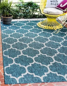 Unique Loom Outdoor Trellis Collection Area Rug (7' 1" x 10' Rectangle, Teal/... - Picture 1 of 10