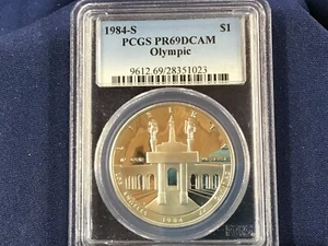 1984-S Olympic Proof Silver Dollar PCGS PR69DCAM B0779 - Picture 1 of 13