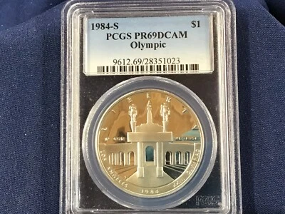 1984-S Olympic Proof Silver Dollar PCGS PR69DCAM   B0779 - Image 1 of 4