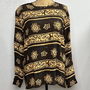 Chaus Womens Tunic Top 16 Aztec Print Tribal Boho Brown Gold Long Sleeve Western - Picture 1 of 15