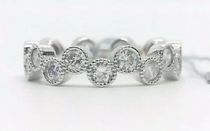 One 1.50 Carat Diamond 18k White Gold Milgrain Eternity Stacking Band Ring 6.75  - Picture 1 of 12