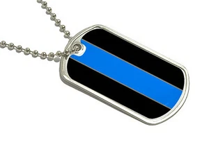 Thin Blue Line Police - Military Dog Tag Keychain - Picture 1 of 1