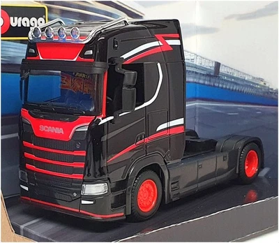 Burago 1/43 Scale Haulers Custom Cabs 18-32207 - Scania Truck - Black/Red - Image 1 of 4
