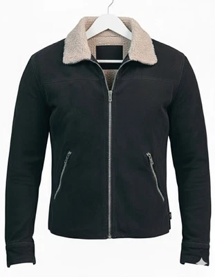 Men Vintage Black Suede Motorcycle Leather Jacket for Inspired by Rick Grimes - Image 1 of 3