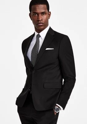 Chaqueta de Traje Calvin Klein Hombres Calce Ajustado Mezcla de Lana Negra Talla 40L Foto 1 de 4