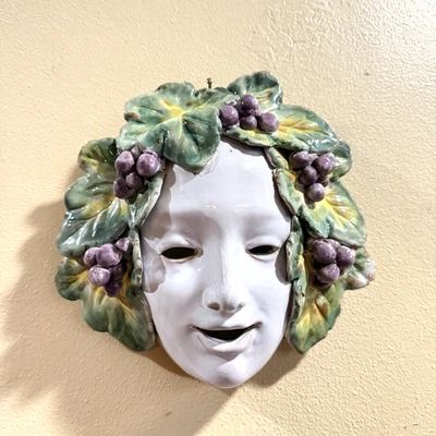 Vintage Biordi Majolica Face Mask With Grape Leaves Crown Made In Italy - Image 1 of 4