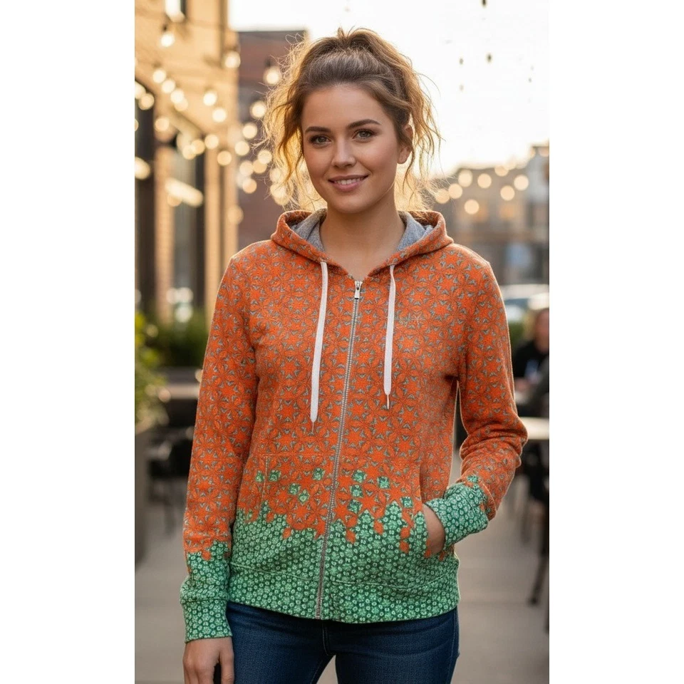 Sudadera con Capucha Just Cavalli Cremallera Completa Para Mujer Talla M Naranja Estampado Completo Hecha en Italia Foto 1 de 4