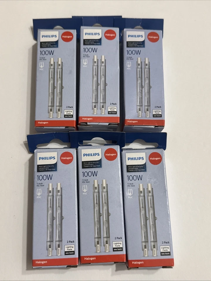 Philips T3  100W RSC Bulbs 6 (2-pk) Boxes  (12 Bulbs total) BRAND NEW - Image 1 of 4