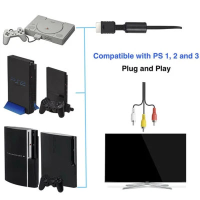 For Play Station Tv Av Cable Ps1 Ps2 Ps3 Lead Composite Video Audio Rca 1.8m - Image 1 of 4