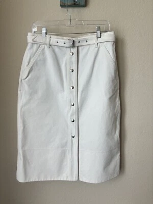 Rag & Bone Size 10 White Branson Belted Button Front Denim Midi Skirt - NWT - Image 1 of 4