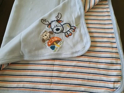 Babies R Us Baby Blanket Moose owl Mushroom Reversible blue orange stripes HTF - Изображение 1 из 4