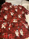 Frosty The Snowman Women's Christmas Winter Short Sleeve Scrub Top Red Plaid  S