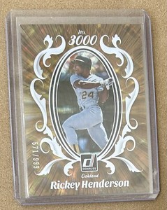 Rickey Henderson Mr 3000 #571/999 Donruss #M3K-6 Panini Oakland A’s 2023 HOF