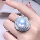 Gorgeous Giant Natural AAAA 11-12mm South China Sea White Round Pearl Ring 925S