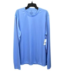 Saks logo'd mens performance polyester shirt blue athletic pickleball running L - Picture 1 of 7