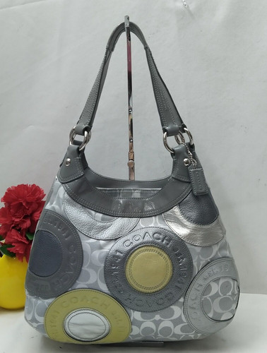 Borsa a tracolla Coach multicolore rotonda patchwork in pelle 3 scomparti in tela