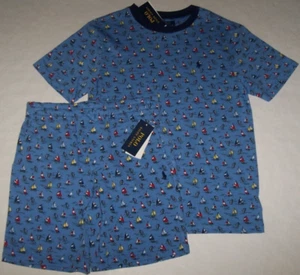 NWT Polo Ralph Lauren $104 Blue SAILBOATS & ANCHORS Shorts/Shirt SET Boy M 10/12 - Picture 1 of 5